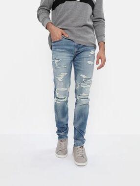 American Eagle Outfitters Airflex 360 Light Blue Distressed Slim Jeans